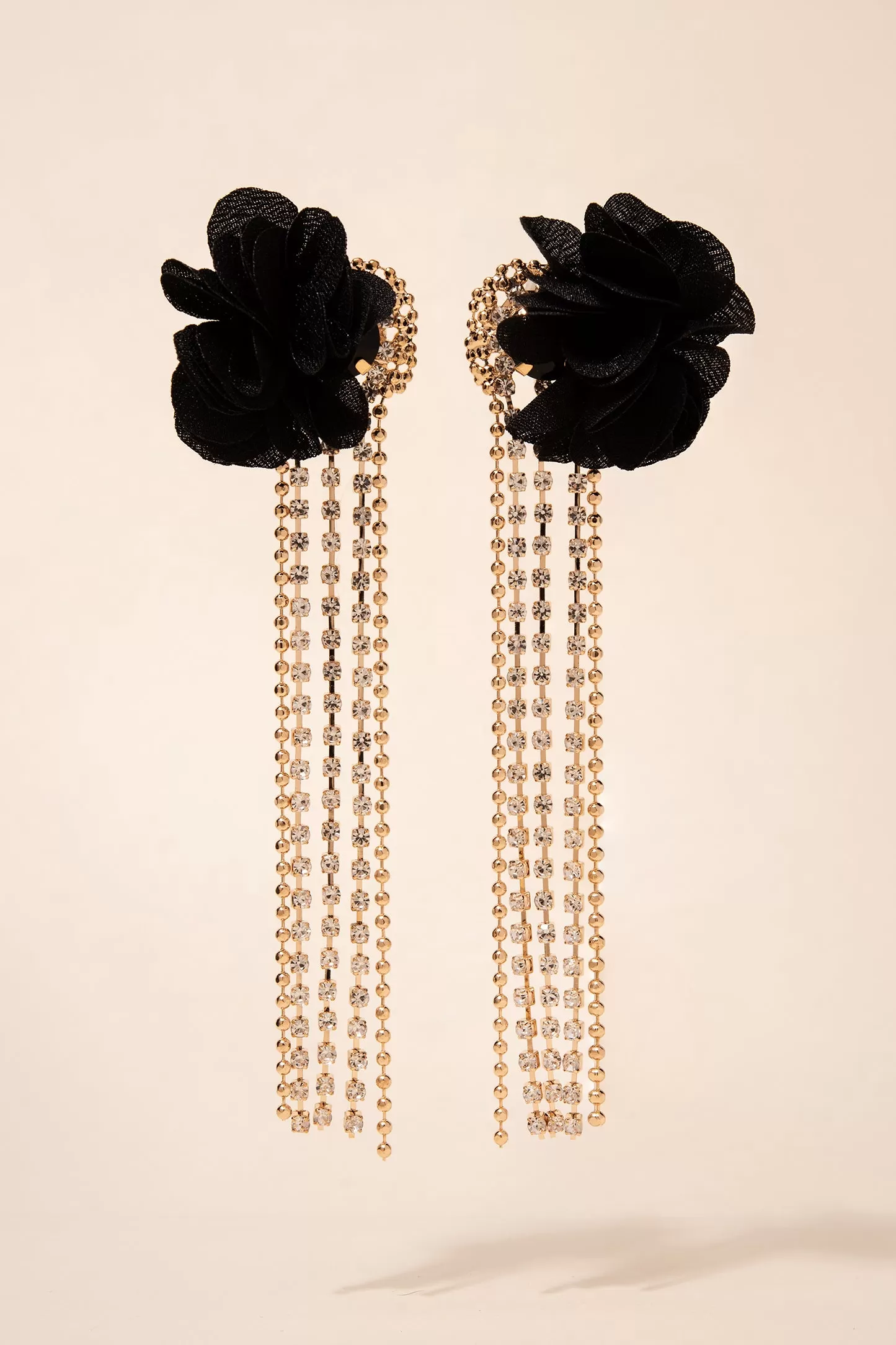 Petal Puff Rhinestone Tassel Earrings