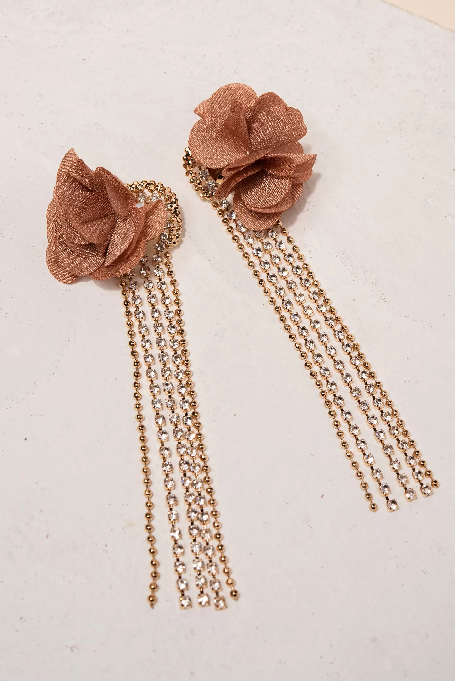 Petal Puff Rhinestone Tassel Earrings