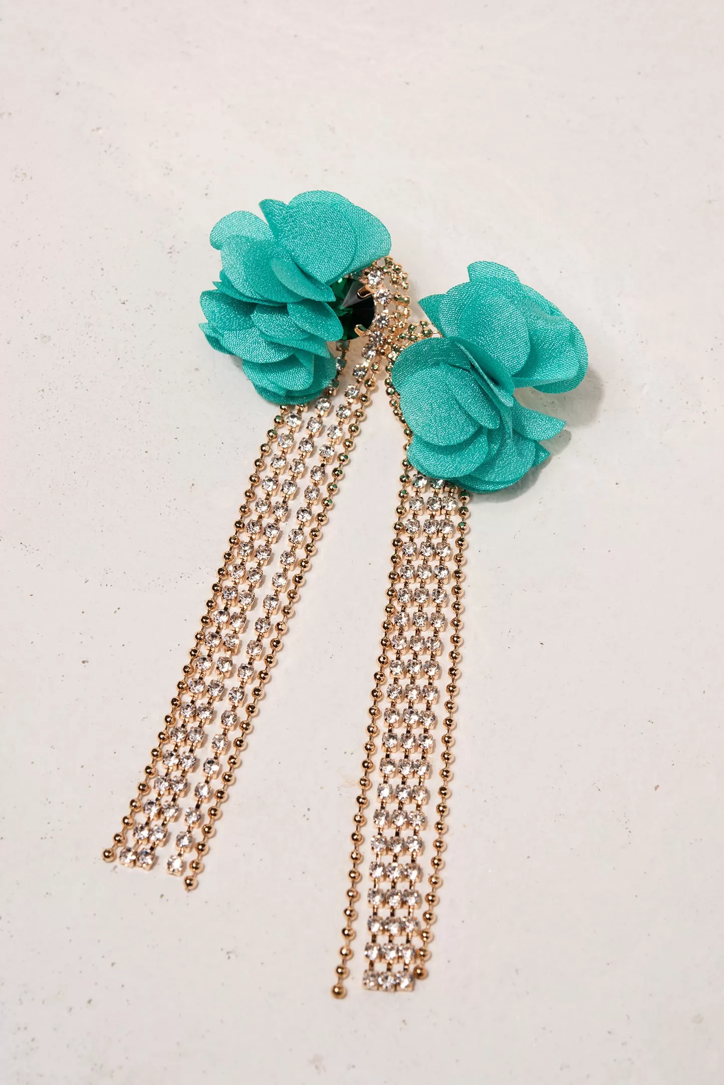 Petal Puff Rhinestone Tassel Earrings