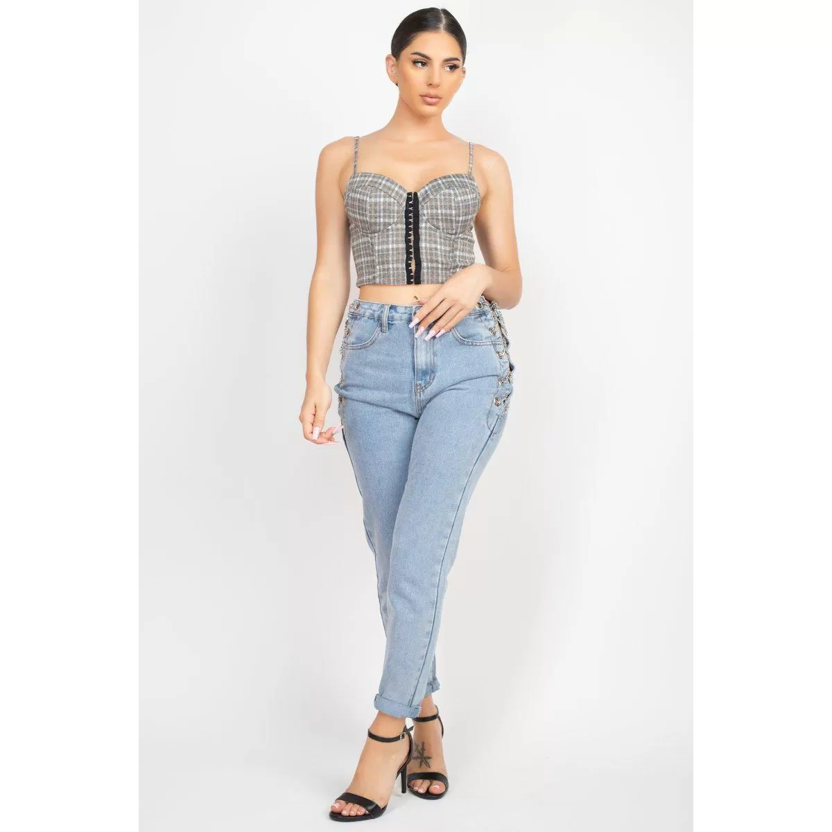 Plaid Hook & Eye Sweetheart Crop Top