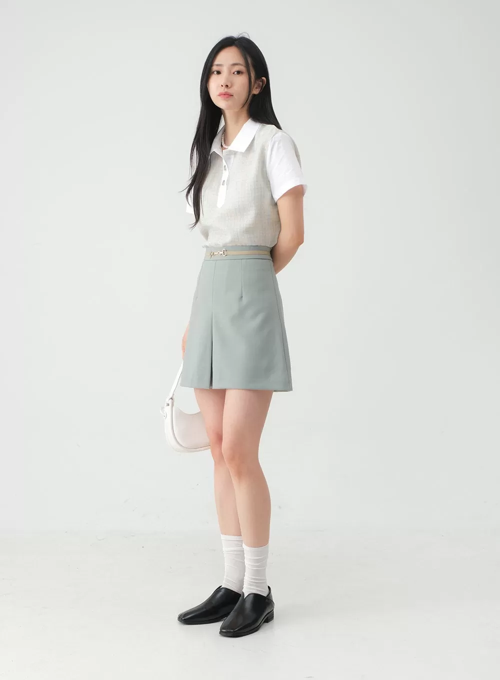 Pleated Belted Mini Skirt OY31