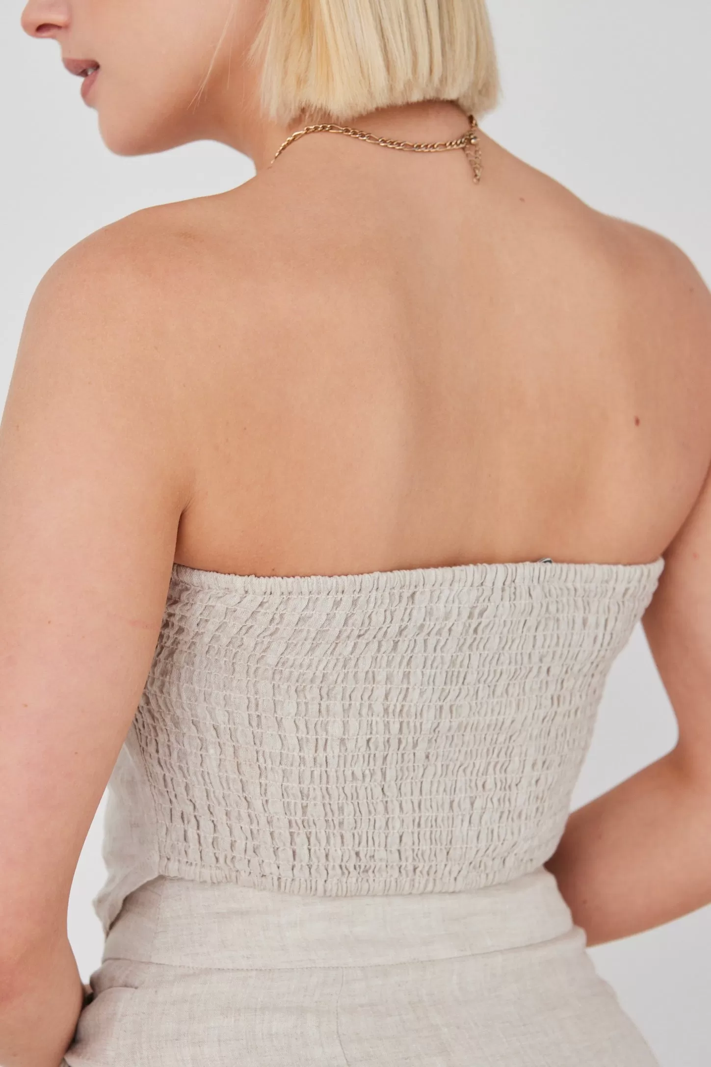 Pocket Natural Linen Strapless Top