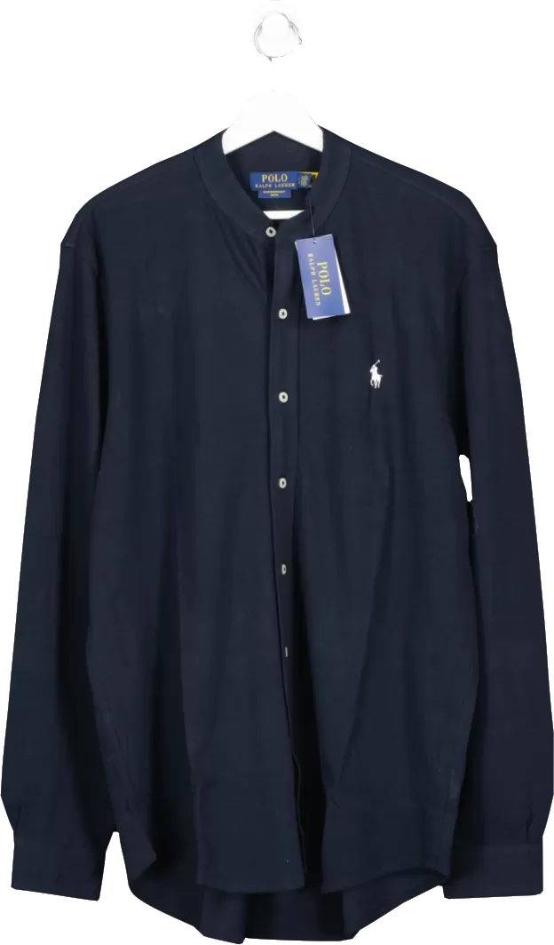 Polo Ralph Lauren Navy Blue Mandarin Collar Shirt Bnwt UK L