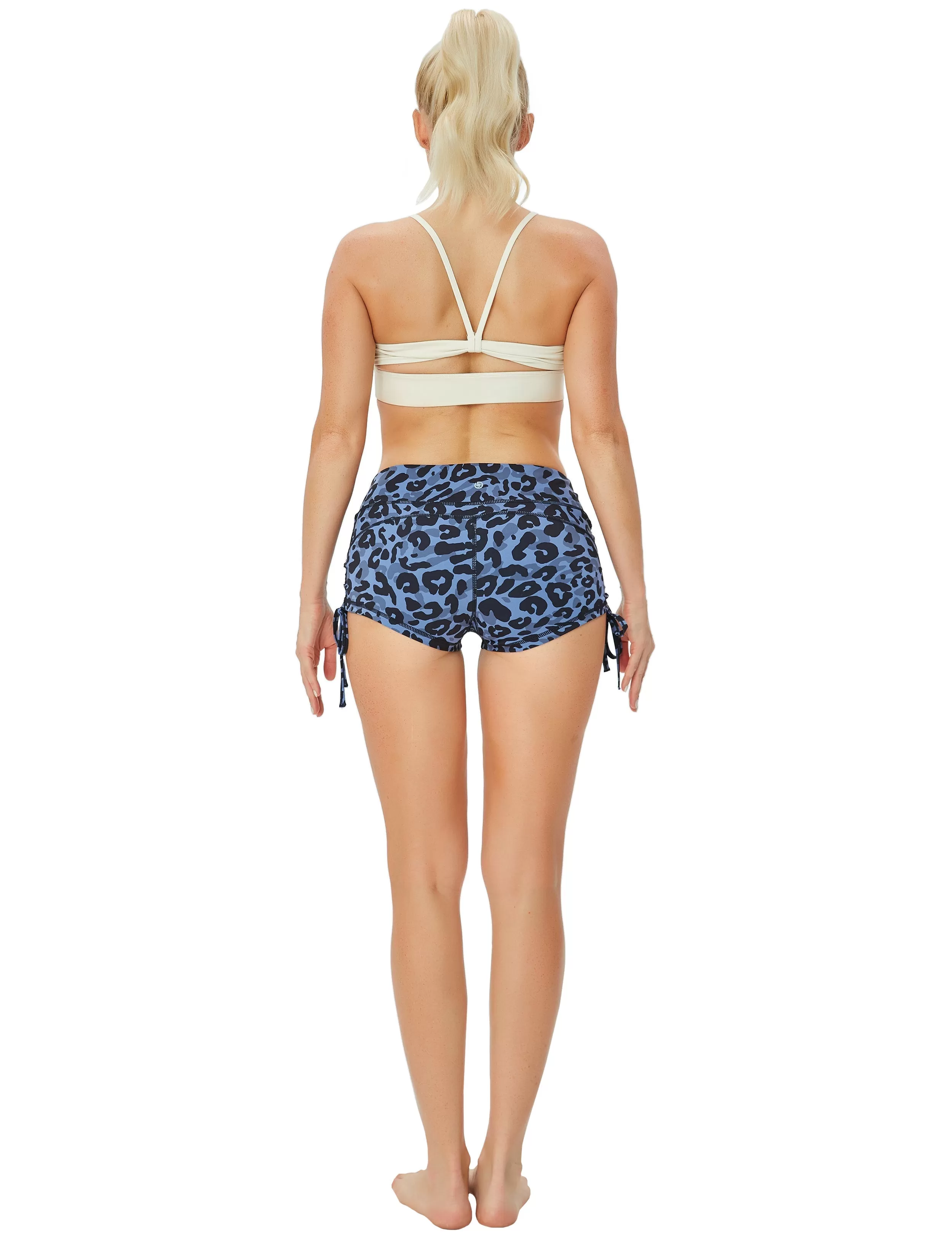 Printed Side Drawstring Hot Shorts navy_leopard_yogastudio