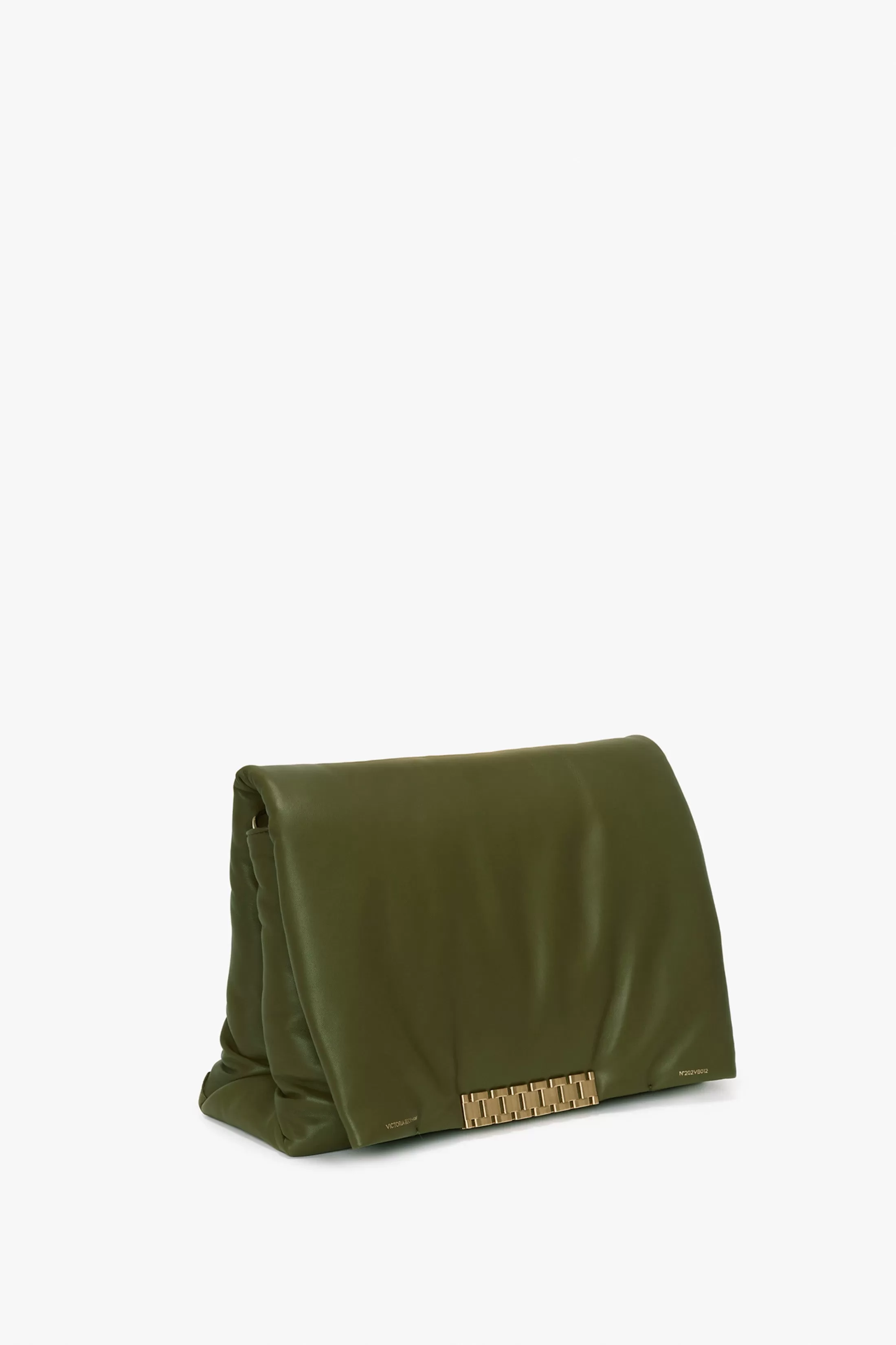 Puffy Jumbo Chain Pouch In Khaki Leather