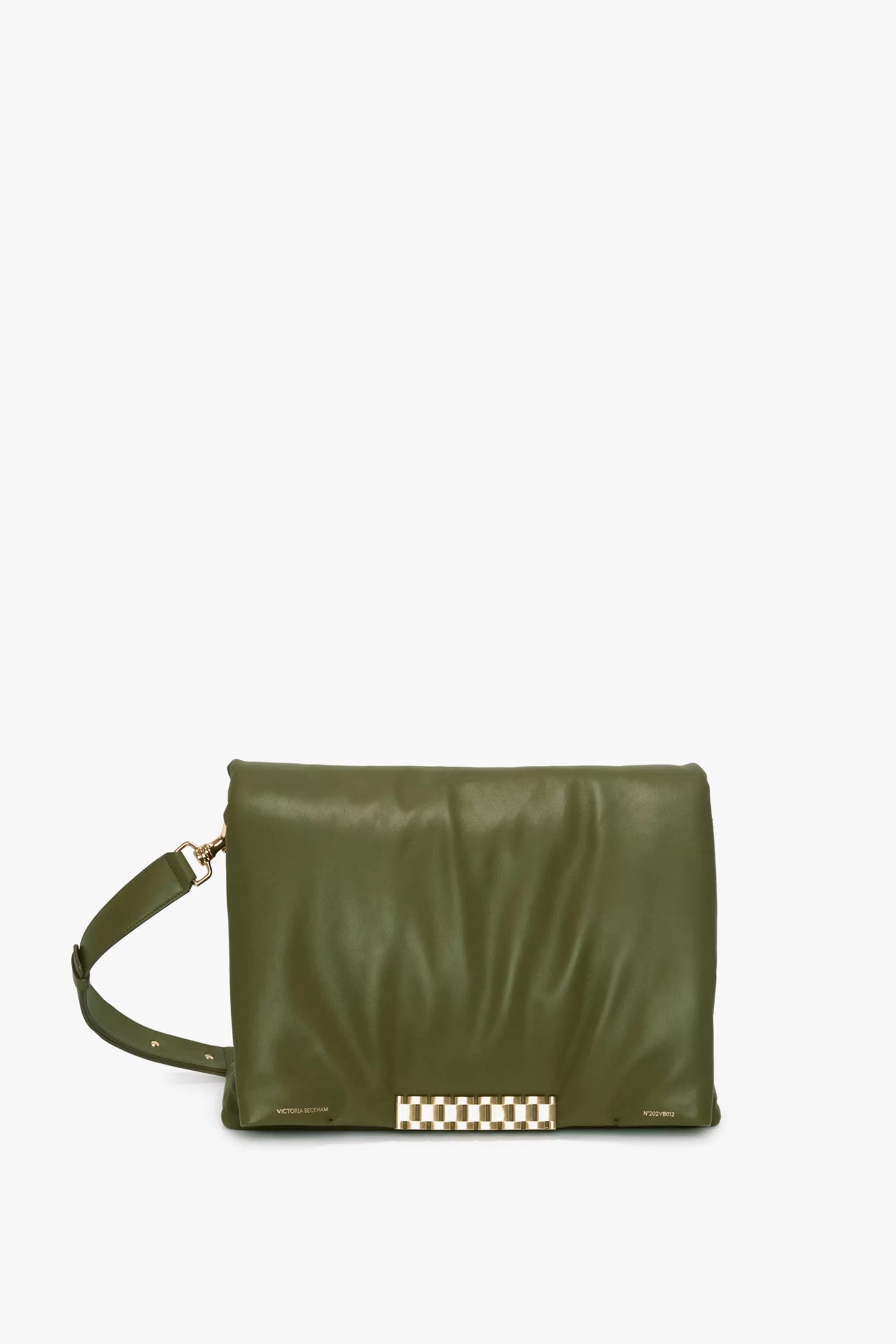 Puffy Jumbo Chain Pouch In Khaki Leather