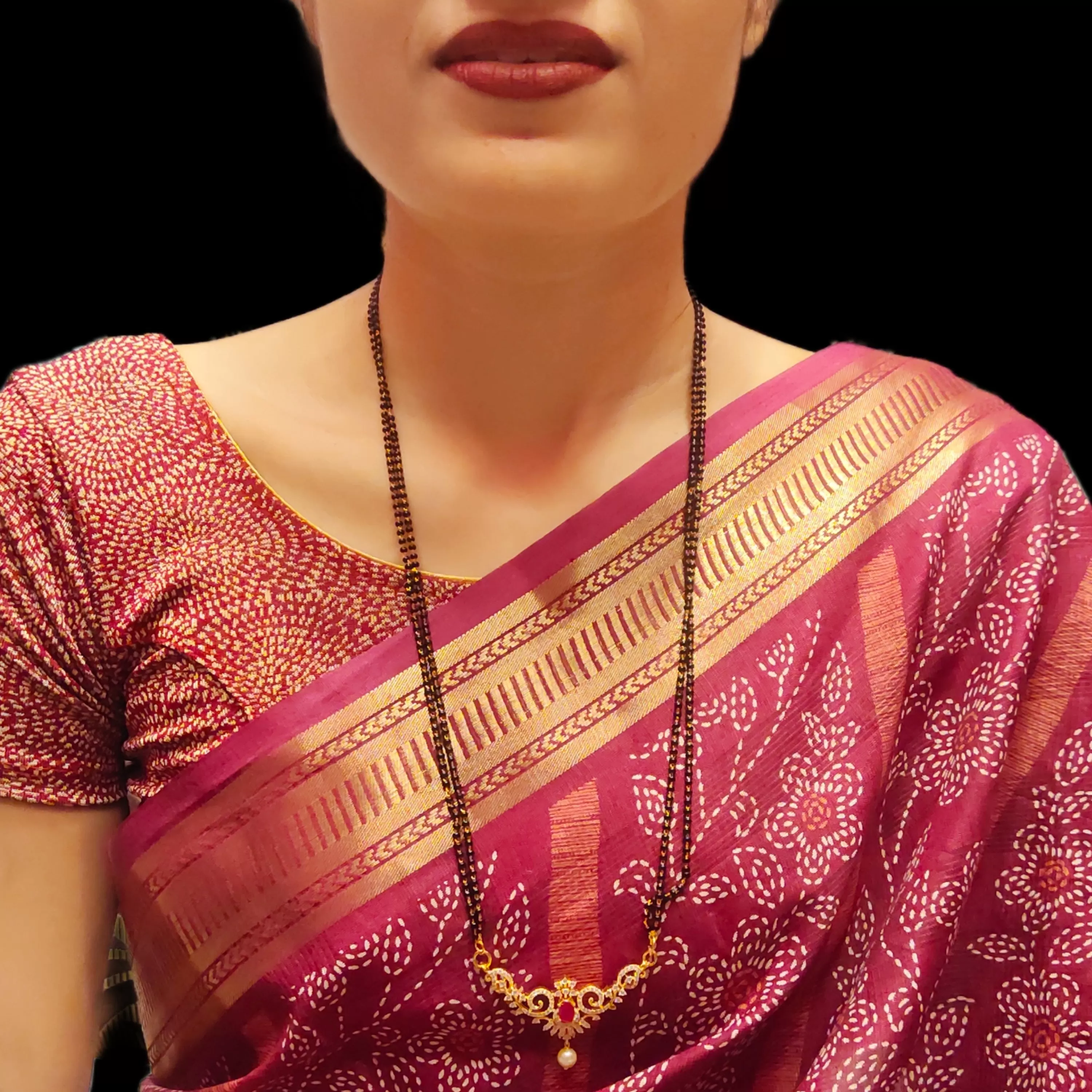 "Glamorous Fusion: The Ultimate Gold-Plated Mangalsutra adorned with American Diamonds and Beads"