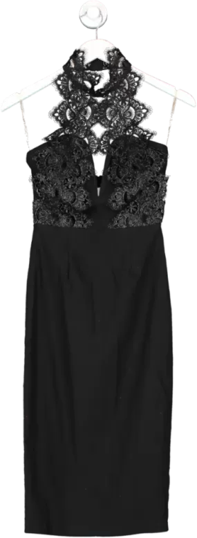 Rare Black High Neck Lace Midi Dress UK 8