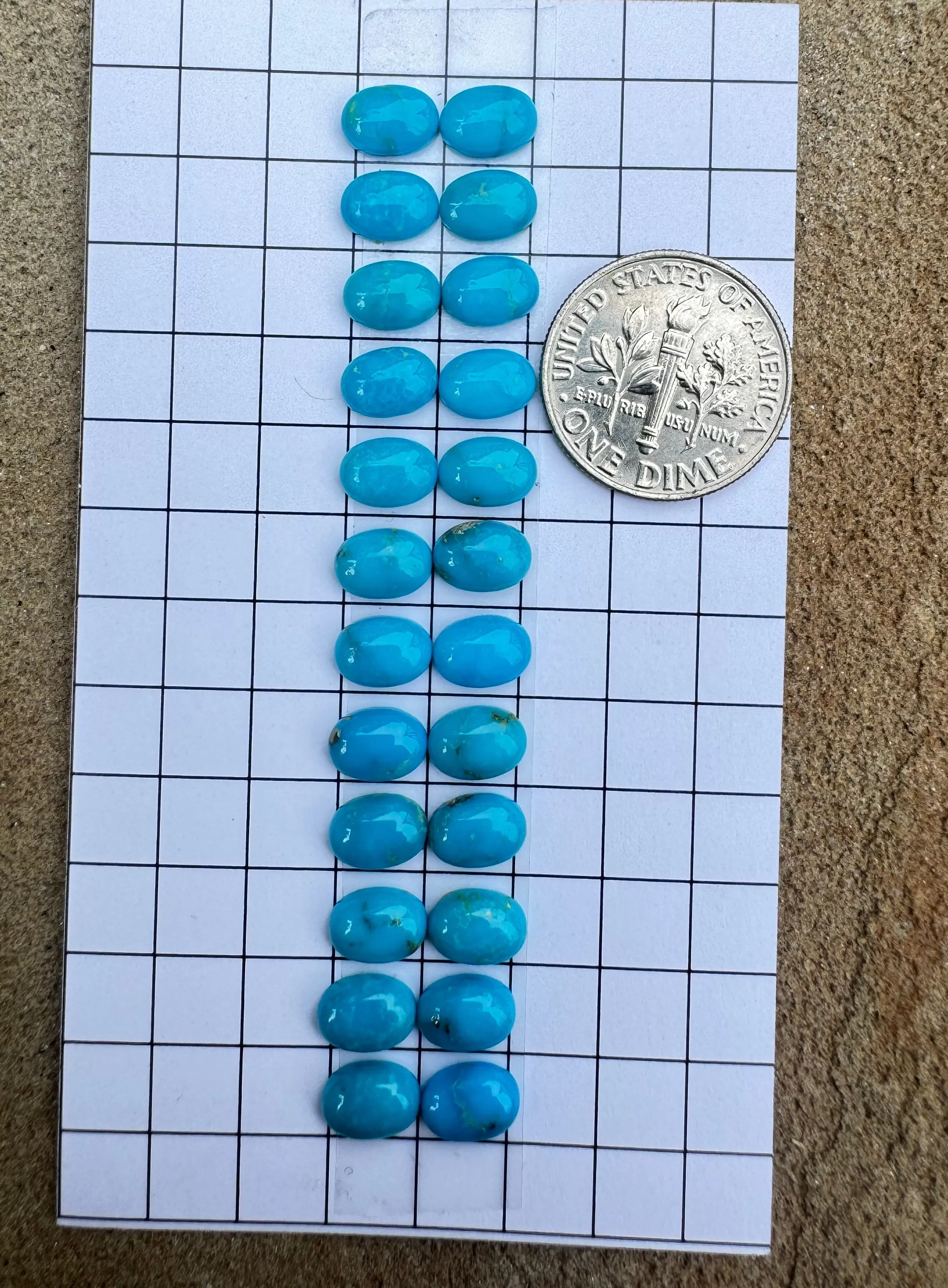 RARE Blue Ridge Turquoise (Nevada) 5x7mm Oval Cabochons, One Pair/2 stones