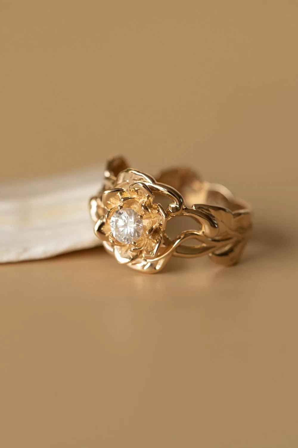 READY TO SHIP: Rosalia ring in 14K yellow gold, moissanite 5 mm, RING SIZE - 11 US