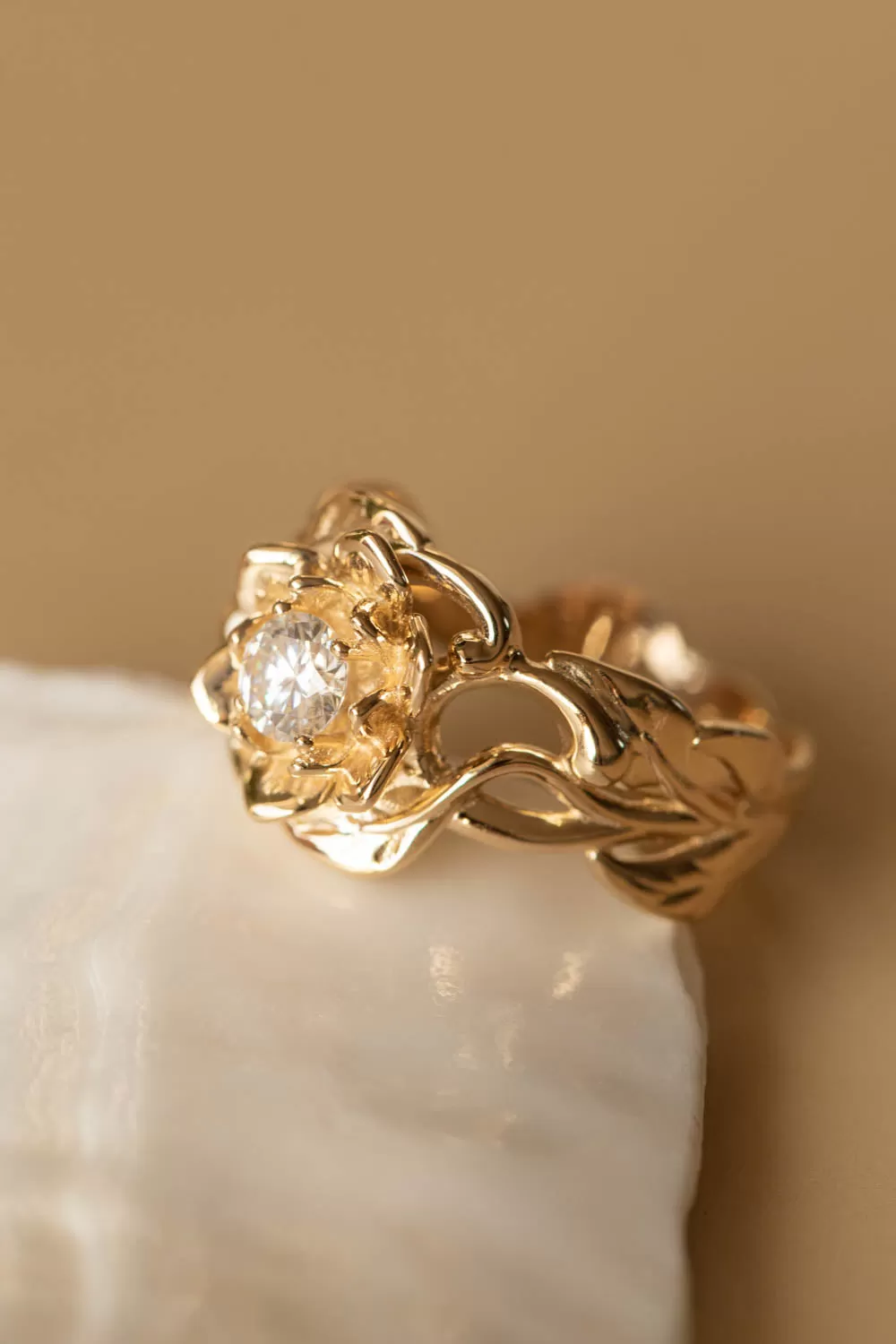 READY TO SHIP: Rosalia ring in 14K yellow gold, moissanite 5 mm, RING SIZE - 11 US