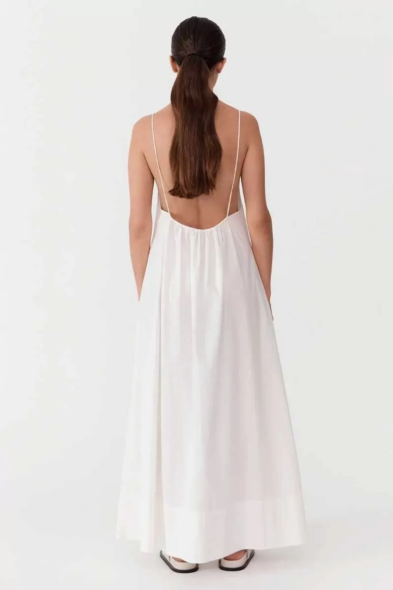 RELAXED DRAWSTRING DRESS-WHITE