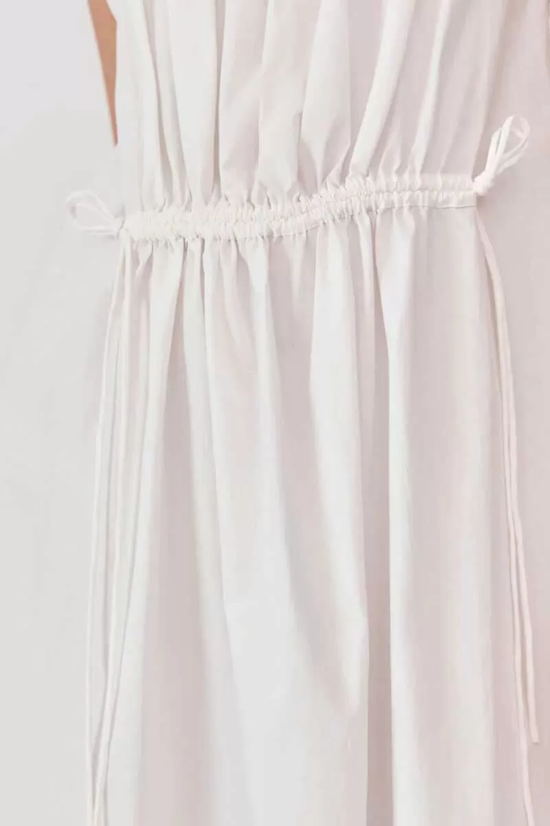 RELAXED DRAWSTRING DRESS-WHITE