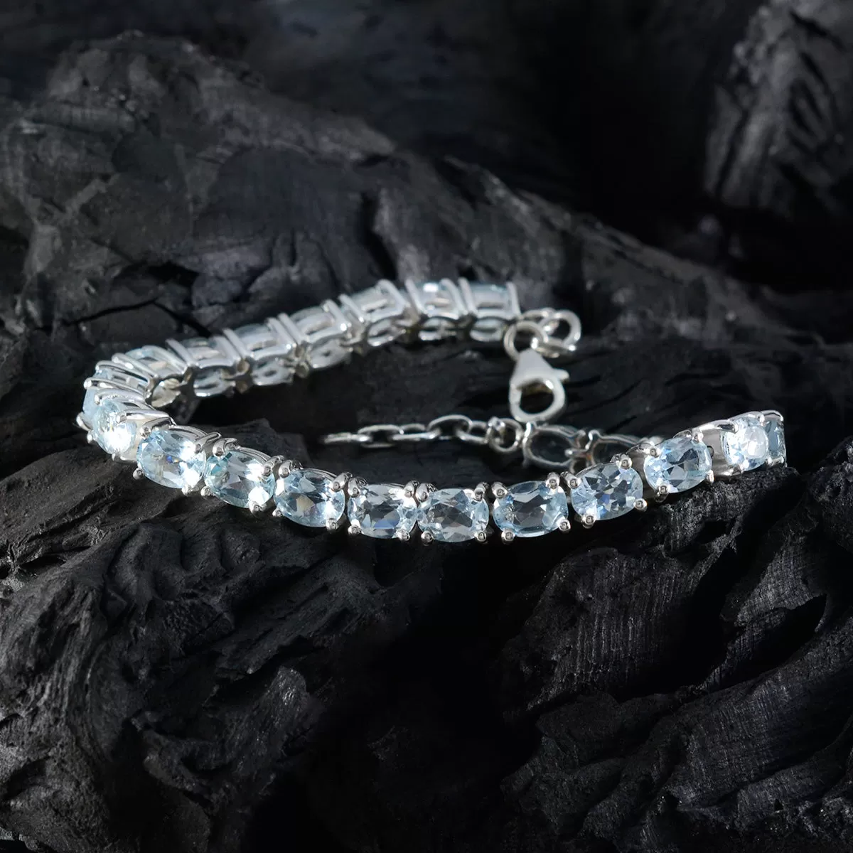 Riyo Adorable 925 Sterling Silver Bracelet For Women Blue Topaz Bracelet Tennis Bracelet with Box With Tennis Bracelet L Size 6-8.5 Inch.