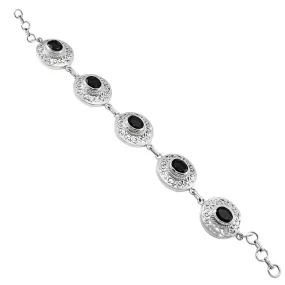 Riyo Genuine Gems Oval Faceted Black Black Onyx Silver Bracelets gift for daughter's day