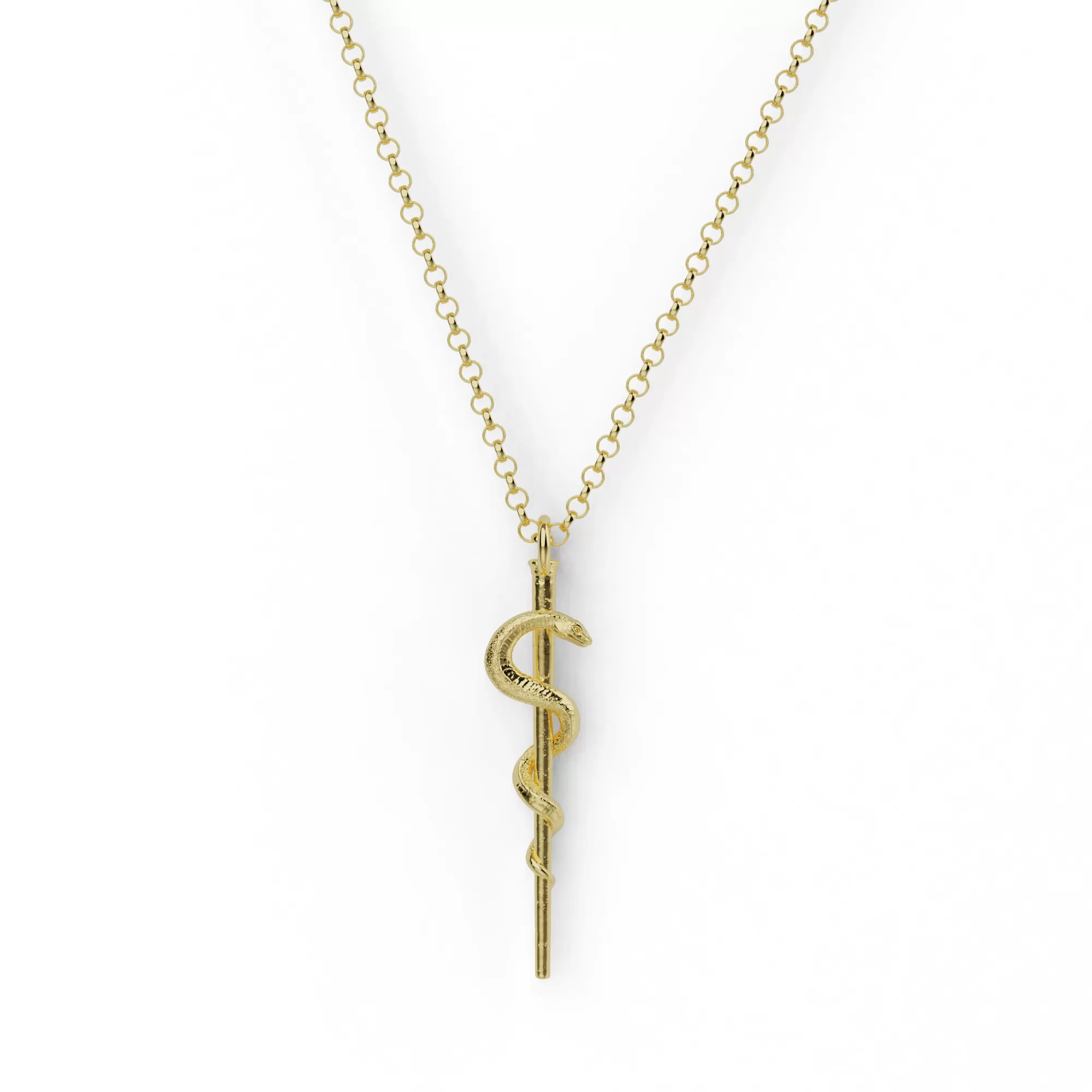 rod of Asclepius necklace | gold vermeil