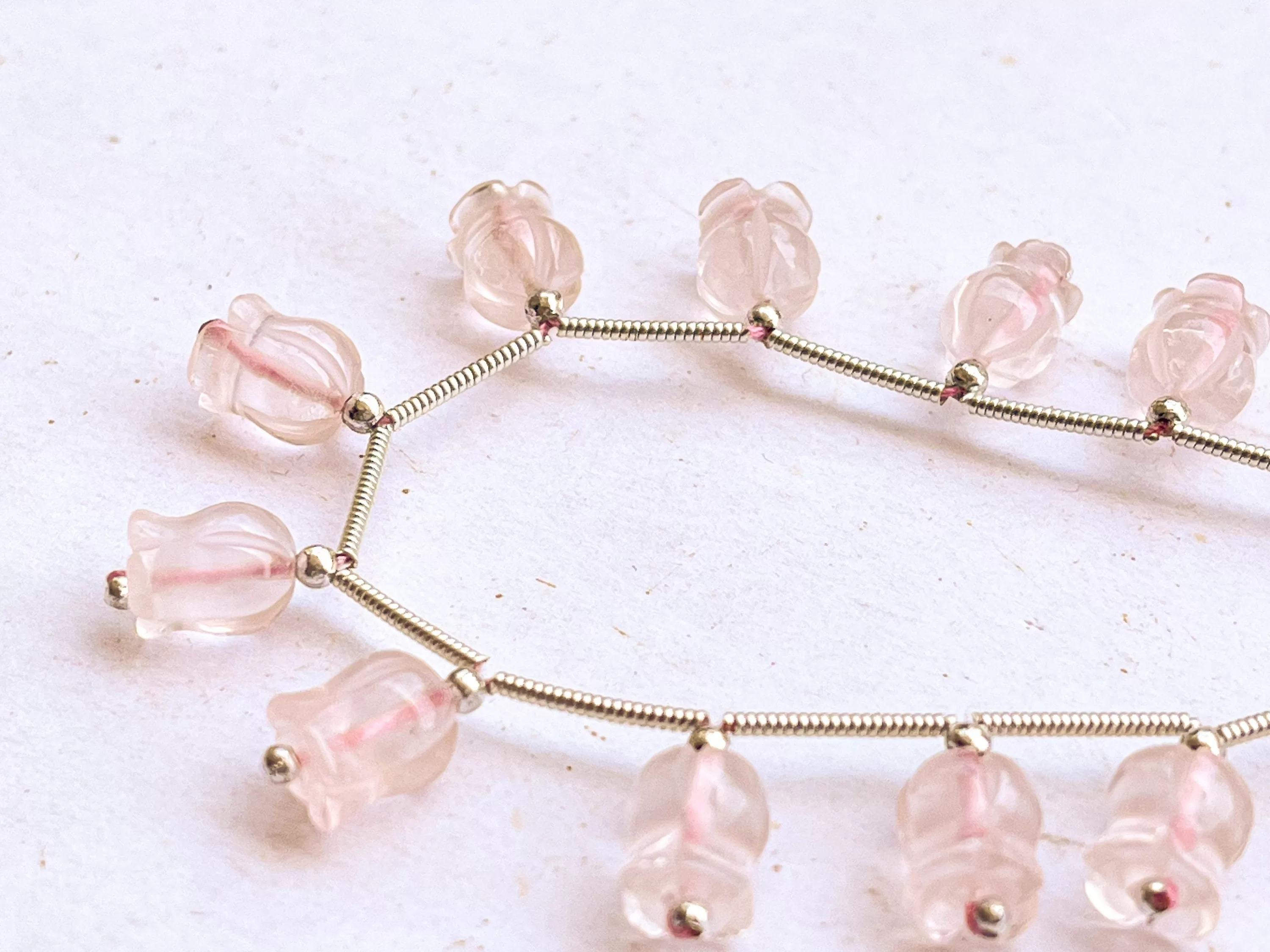 Rose Quartz flower carving Lily of the valley shape beads