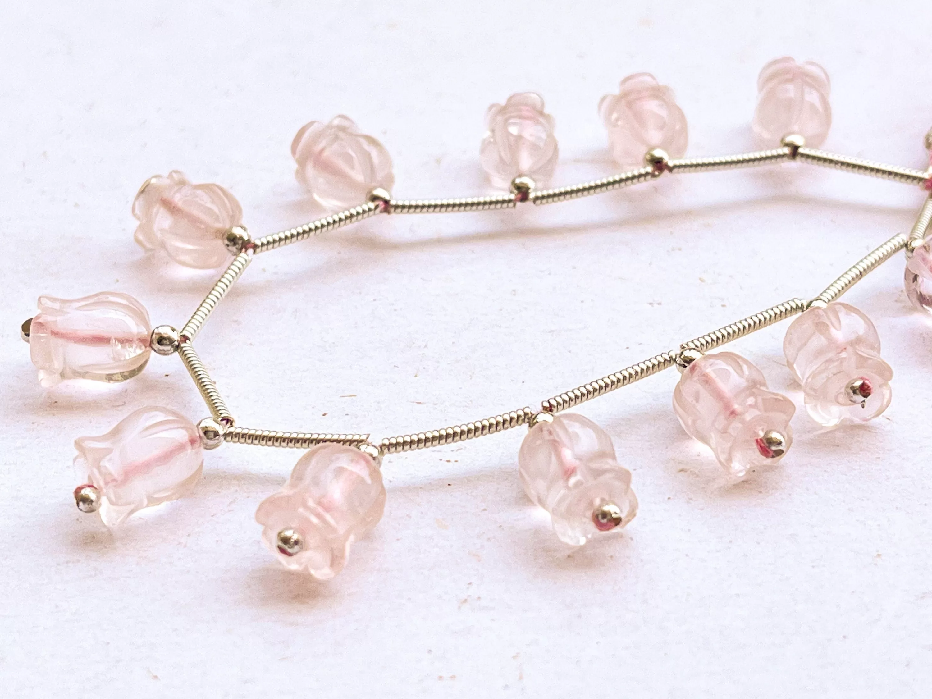 Rose Quartz flower carving Lily of the valley shape beads