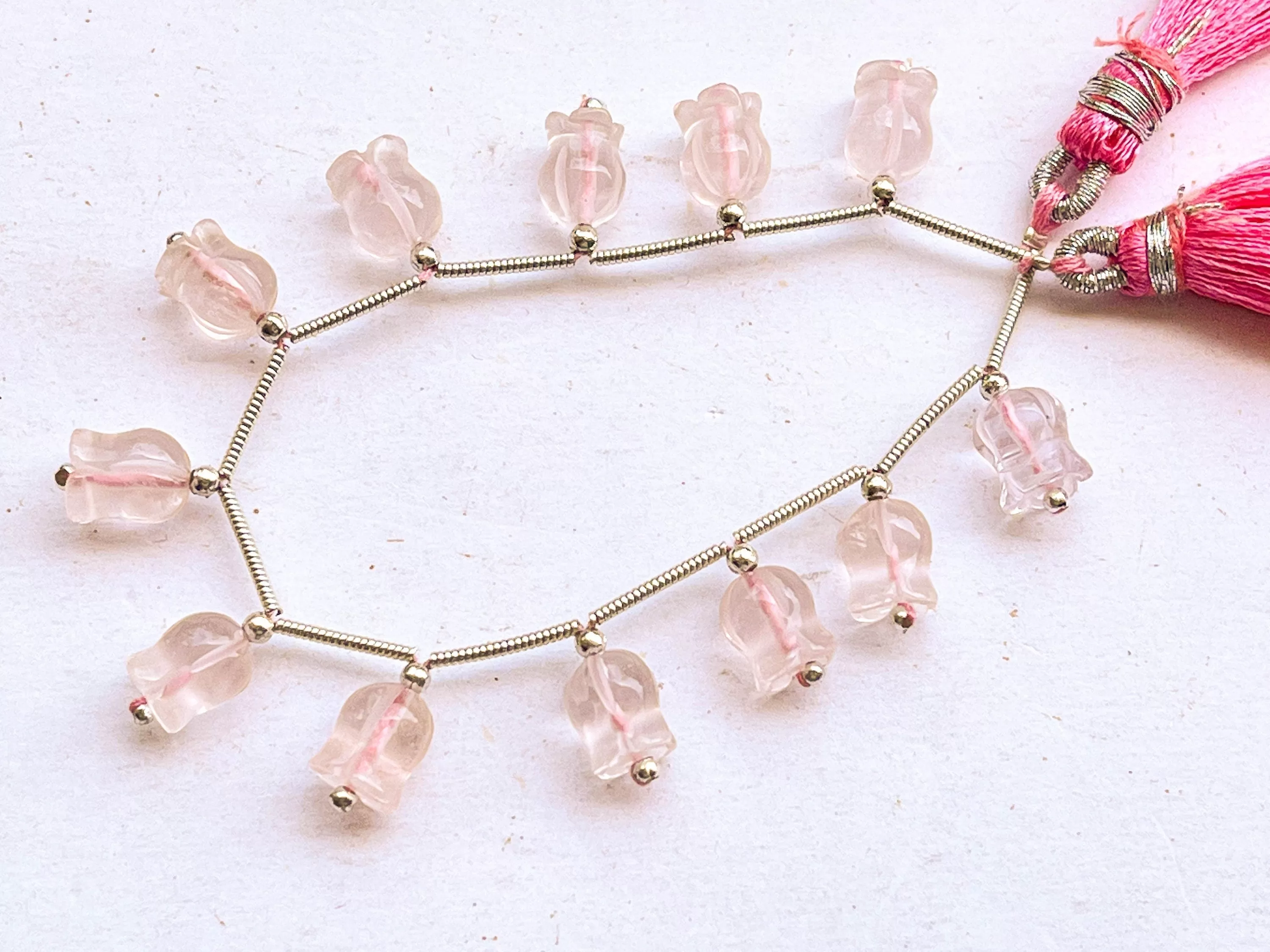 Rose Quartz flower carving Lily of the valley shape beads