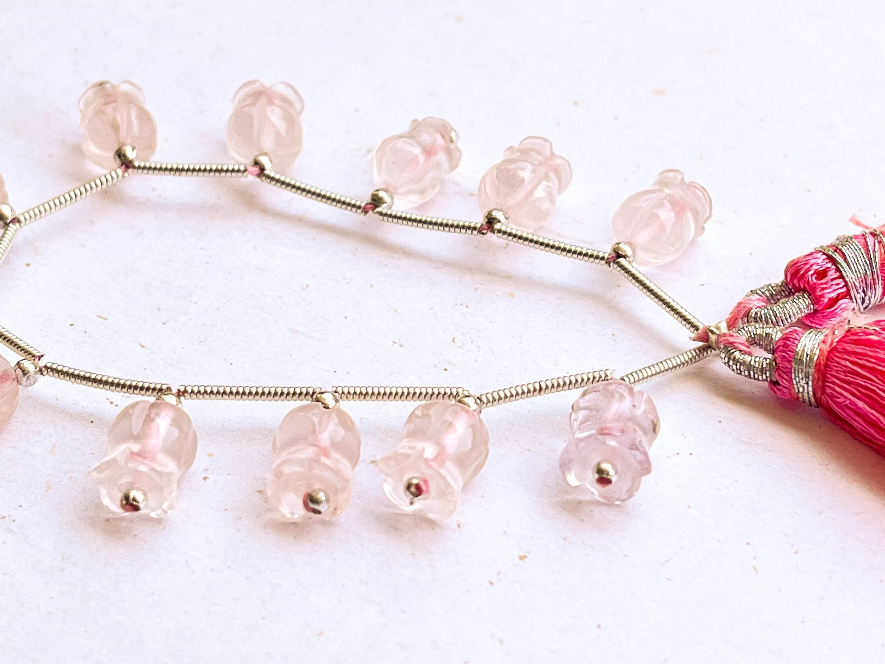 Rose Quartz flower carving Lily of the valley shape beads