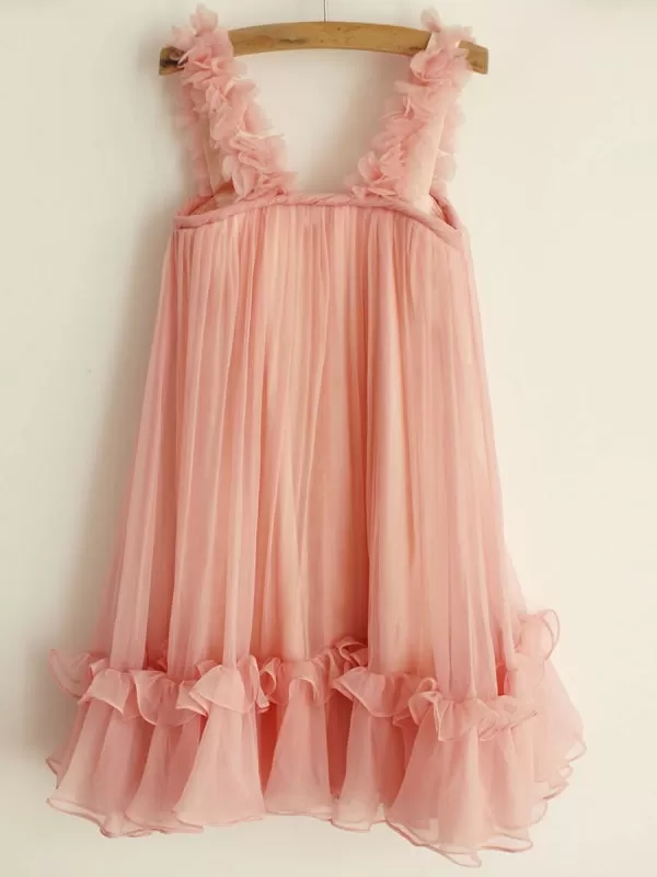 Ruffles Sleeveless A Line Princess Chiffon Knee Length Flower Girl Dresses