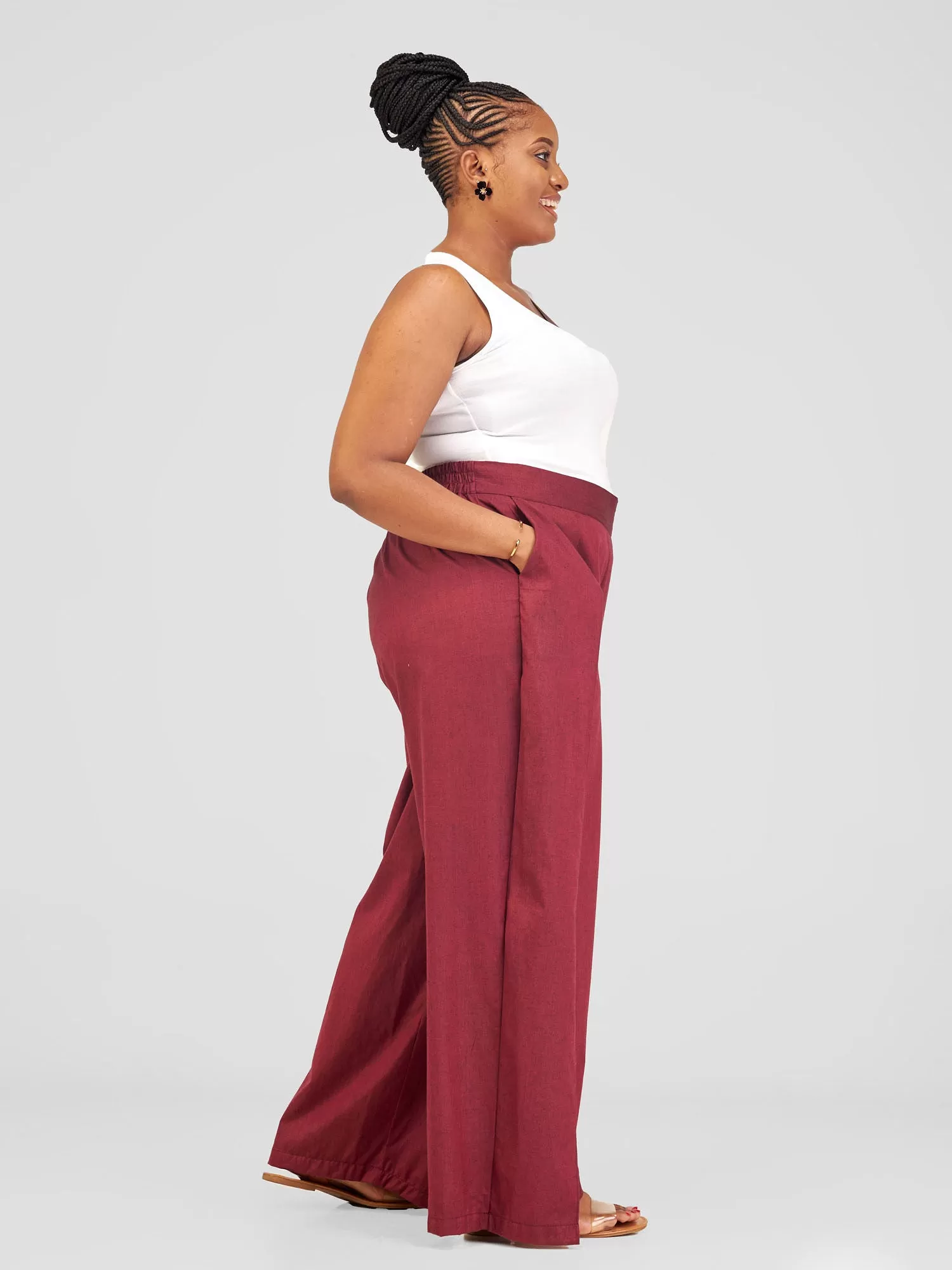 Safari Haya Front Slit Wide Leg Pants - Maroon Koi Print