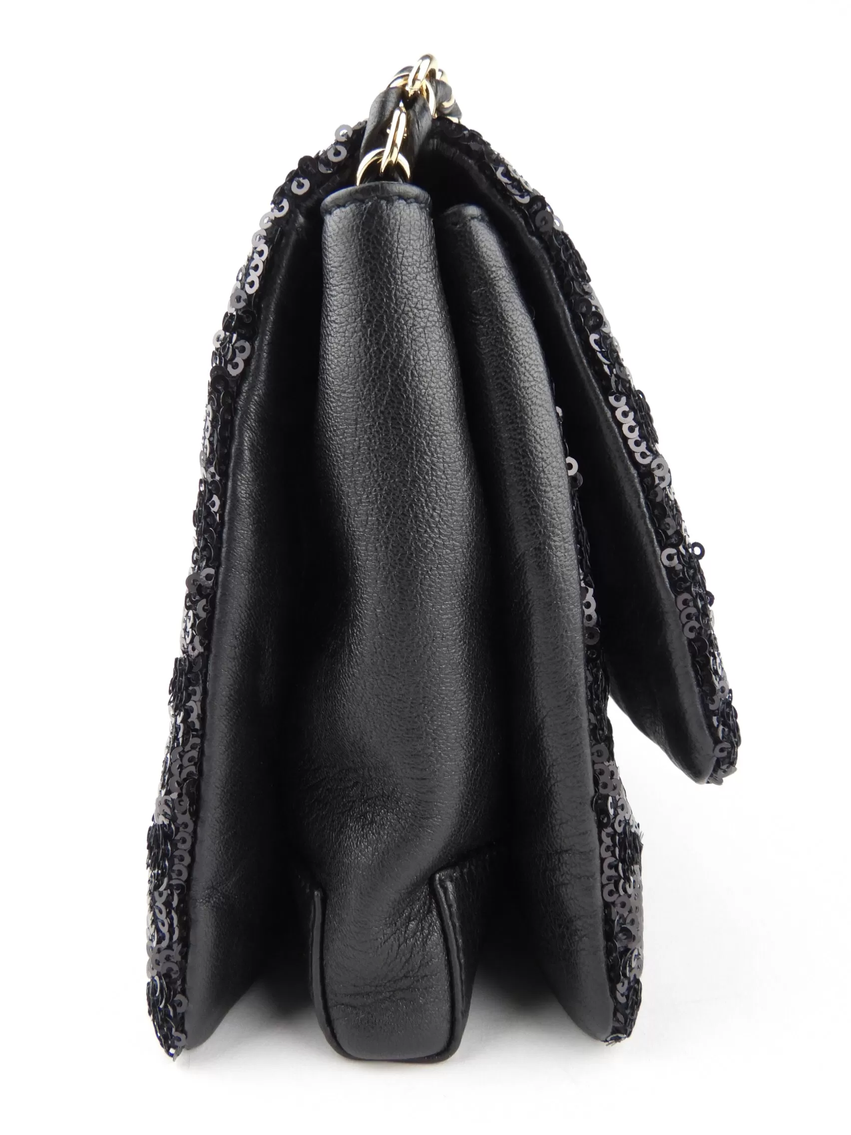 Salvatore Ferragamo Black Sequin and Leather Vara Bow Chain Flap Bag