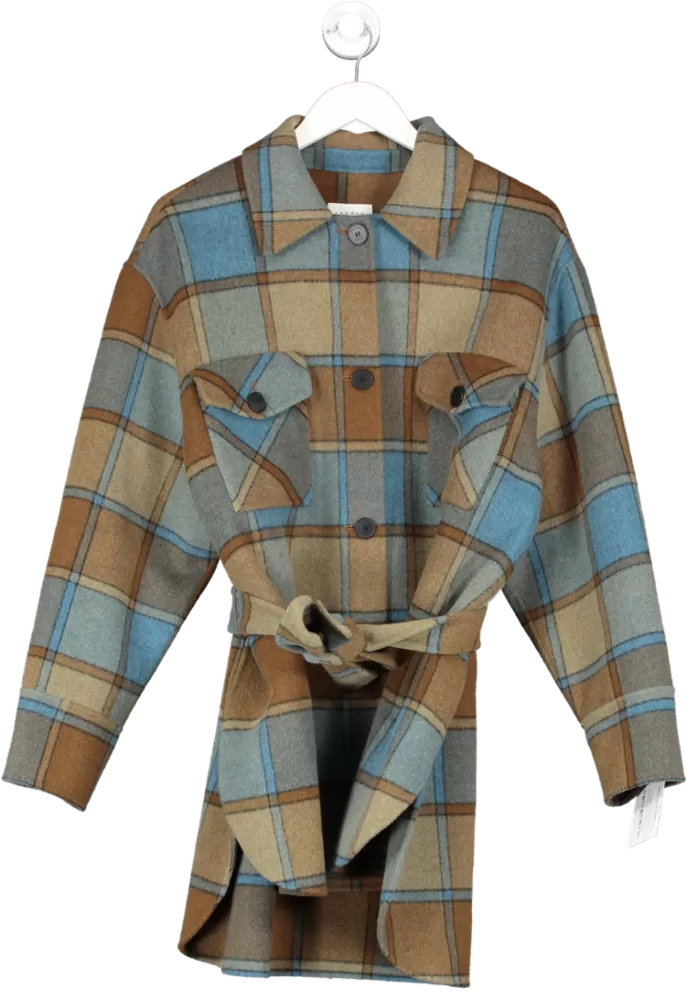 Sandro Brown Ovana Belted Checked Wool-blend Felt Coat UK S