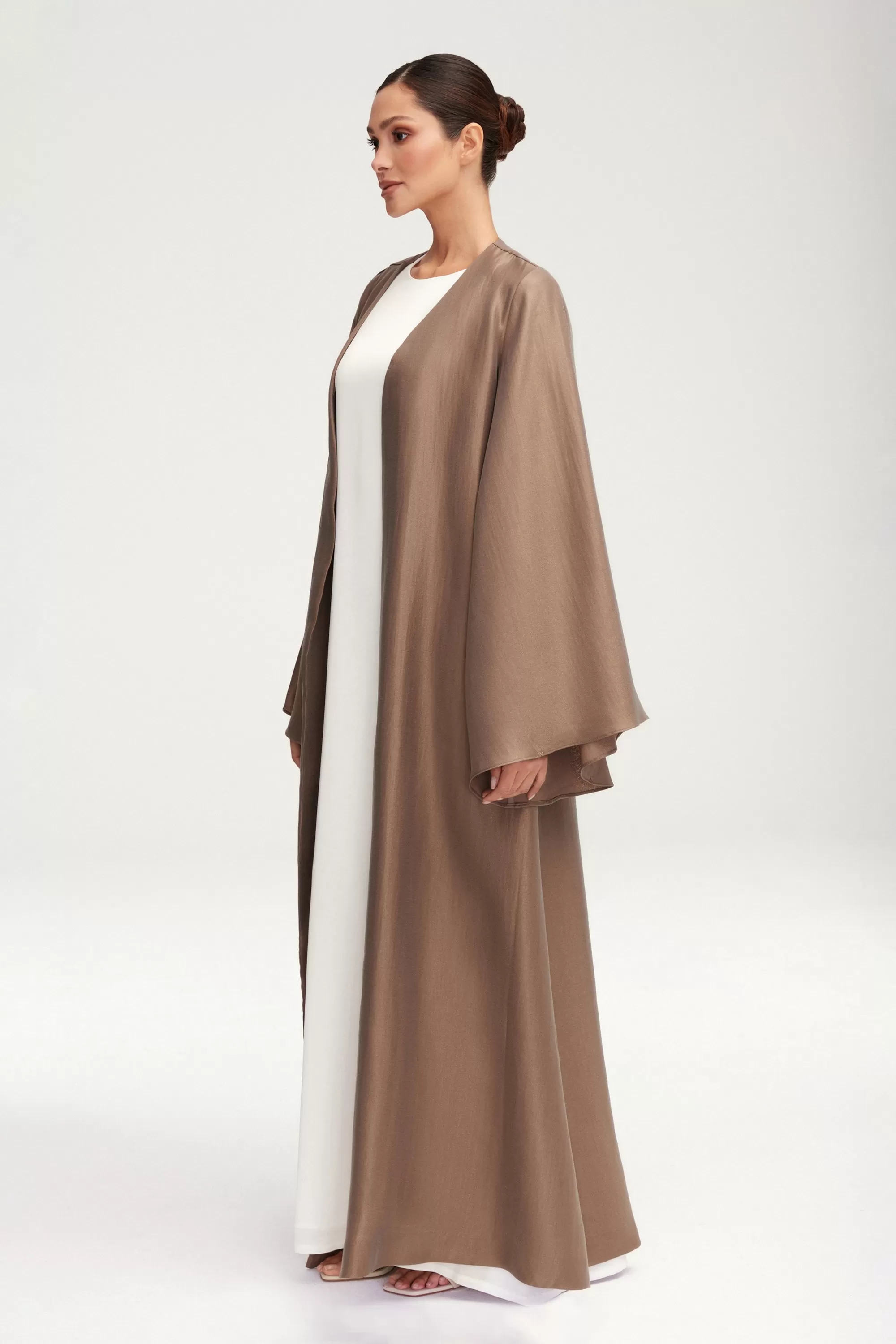 Seema Flare Sleeve Open Abaya - Taupe