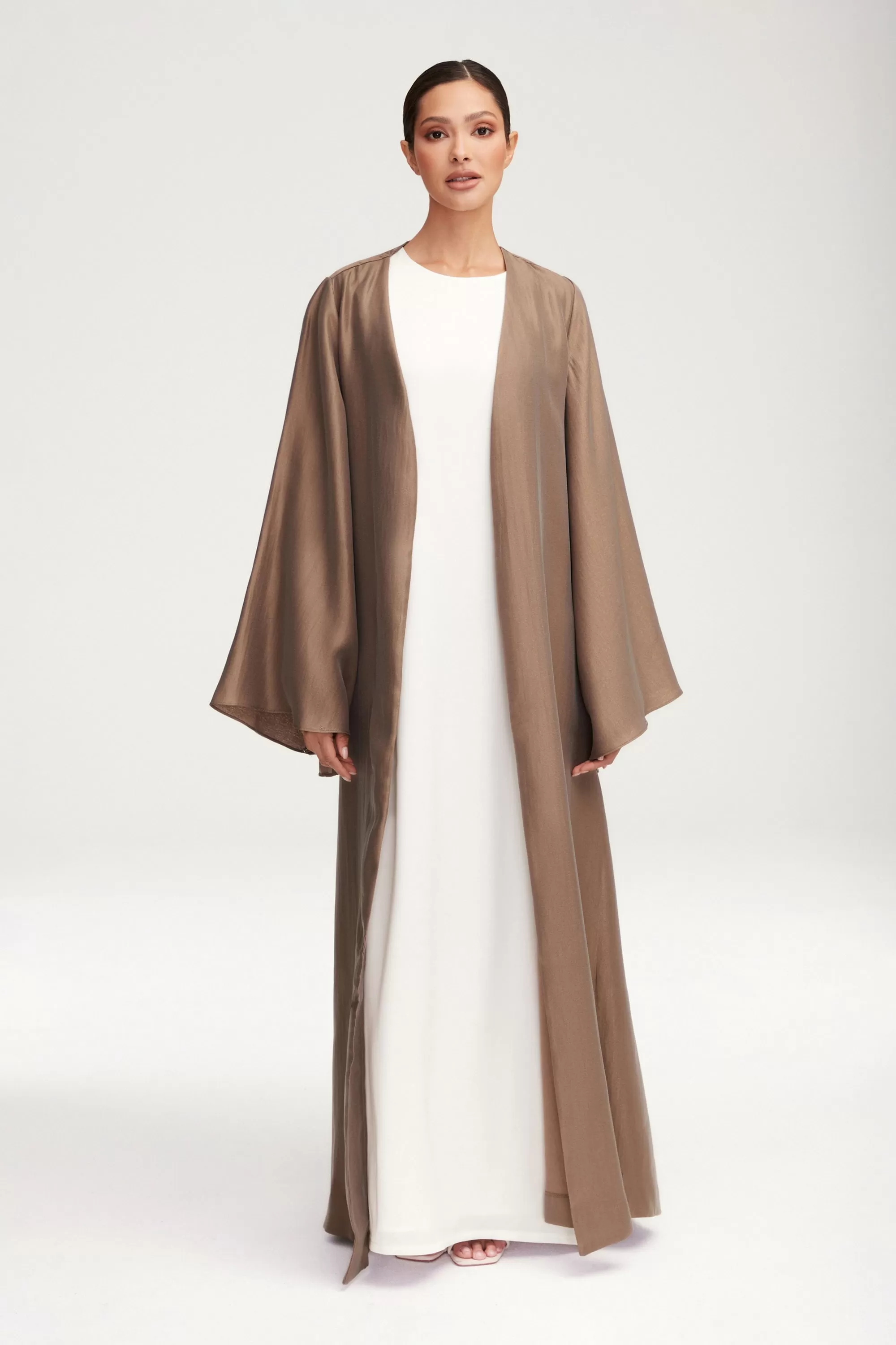 Seema Flare Sleeve Open Abaya - Taupe