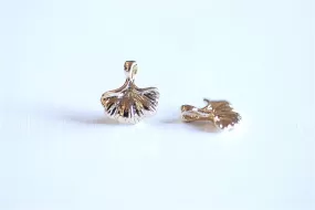 Shiny Vermeil Gold Ginkgo Leaf Charm Pendant- 18k gold over Sterling Silver Small Gingko Leaves Charm, Gold Fan Leaf Petal Charm, 296