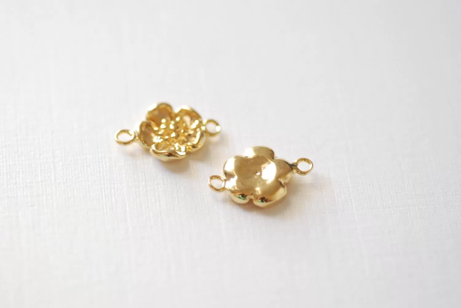 Shiny Vermeil Wholesale Gold Hawaiian Plumeria Flower Connector- 18k gold plated over sterling silver, Gold Flower Connector, Daisy, Calla Lilly, 118