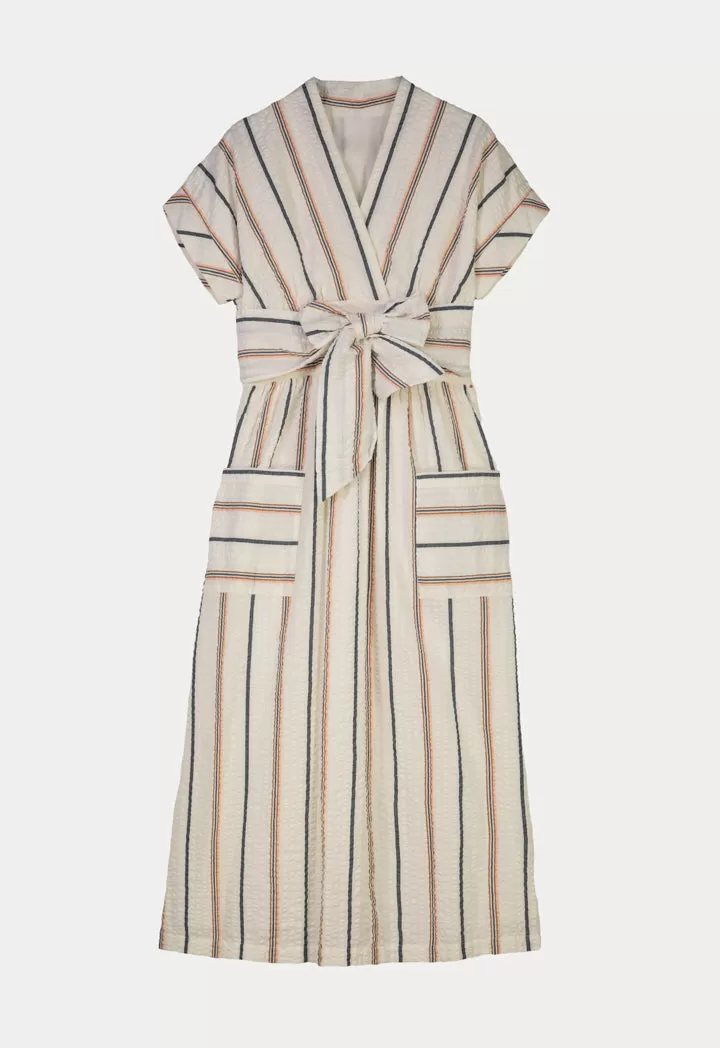 Short Sleeves V-Neck Striped Maxi Dress - Ramadan Style