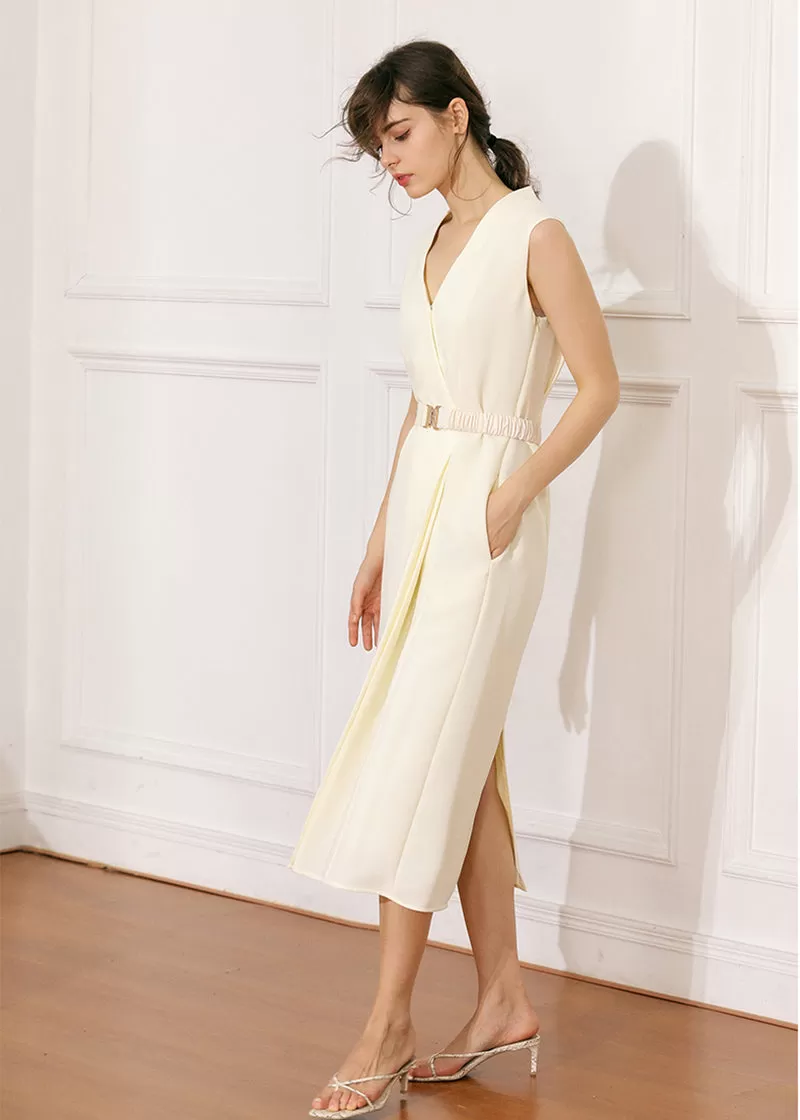 Silky Sleeveless Belted Midi Dress