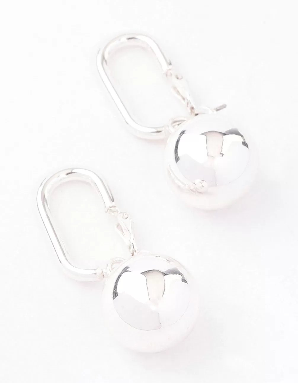 Silver Rectangle Sphere Drop Earrings