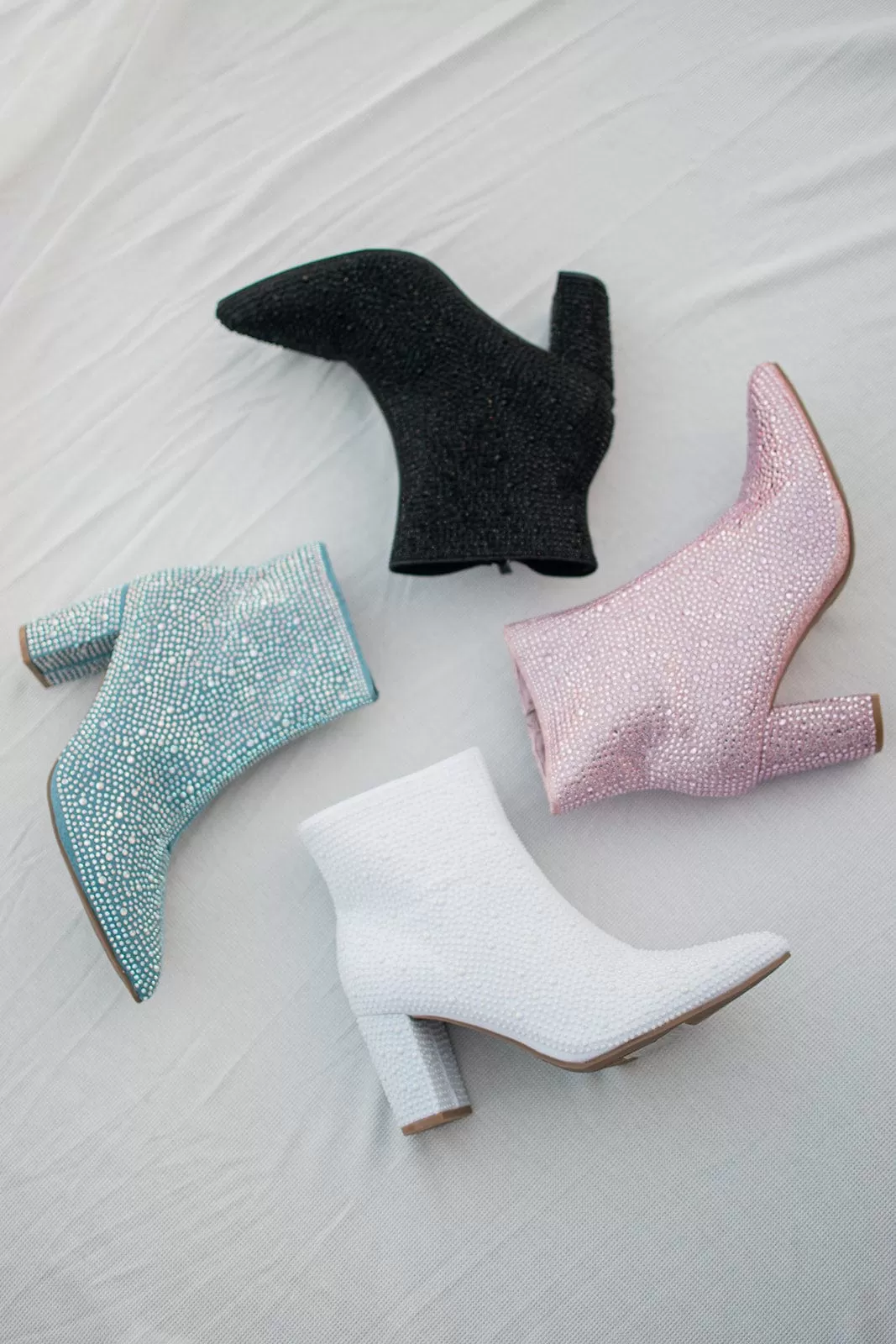 Sky Blue Rhinestone Pointed Booties