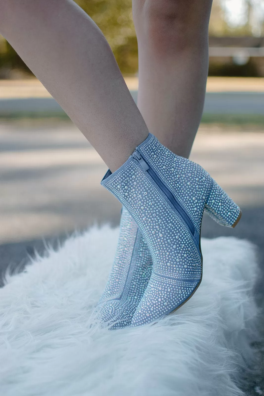 Sky Blue Rhinestone Pointed Booties