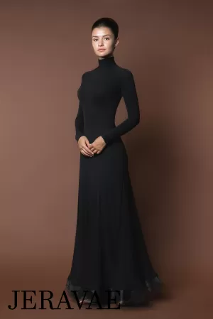 Sleek Long Practice Dress with Long Sleeves, Turtleneck, and Horsehair Trim PRA 370 in Stock