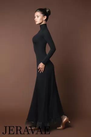 Sleek Long Practice Dress with Long Sleeves, Turtleneck, and Horsehair Trim PRA 370 in Stock