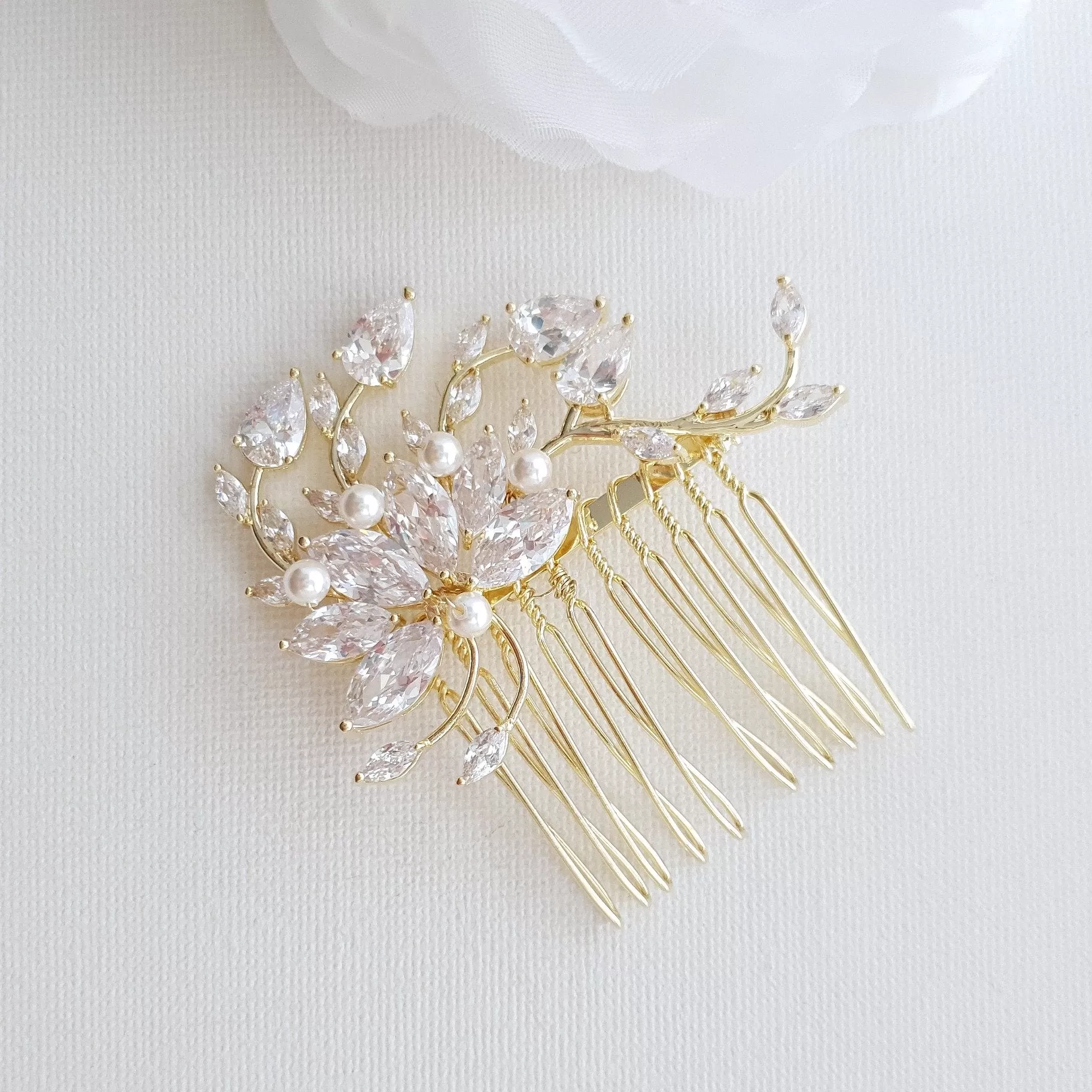 Small Flower Rose Gold Bridal Hair Comb -Kika