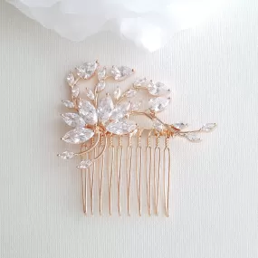 Small Flower Rose Gold Bridal Hair Comb -Kika