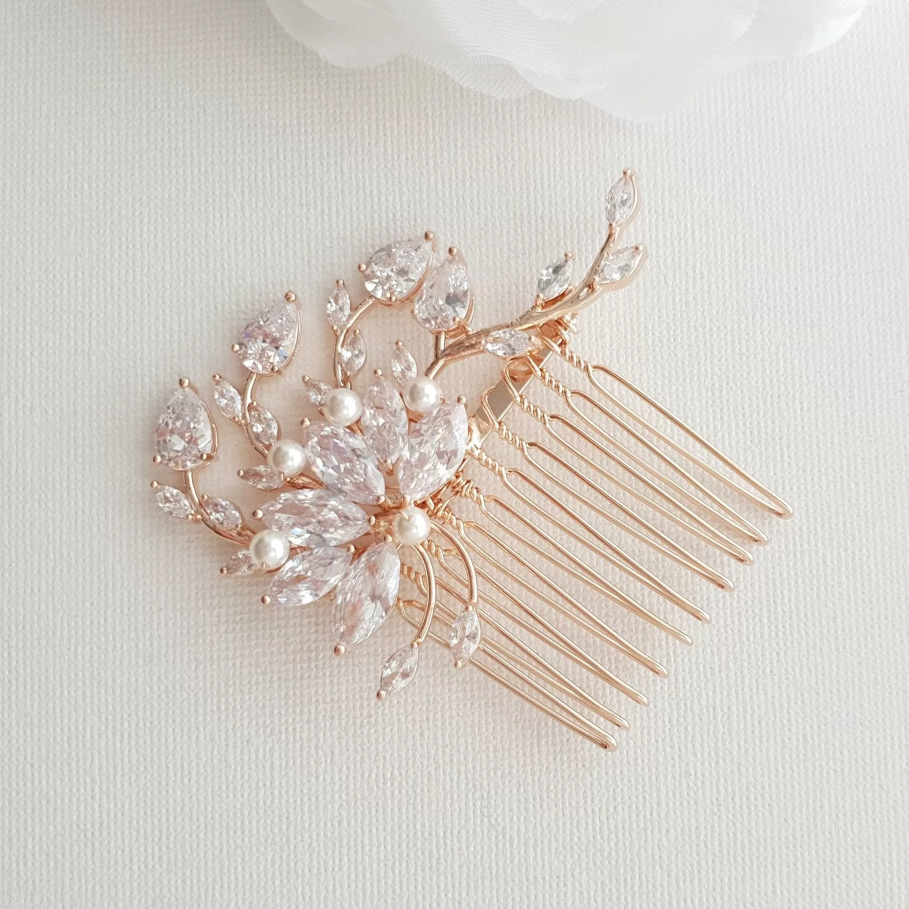 Small Flower Rose Gold Bridal Hair Comb -Kika