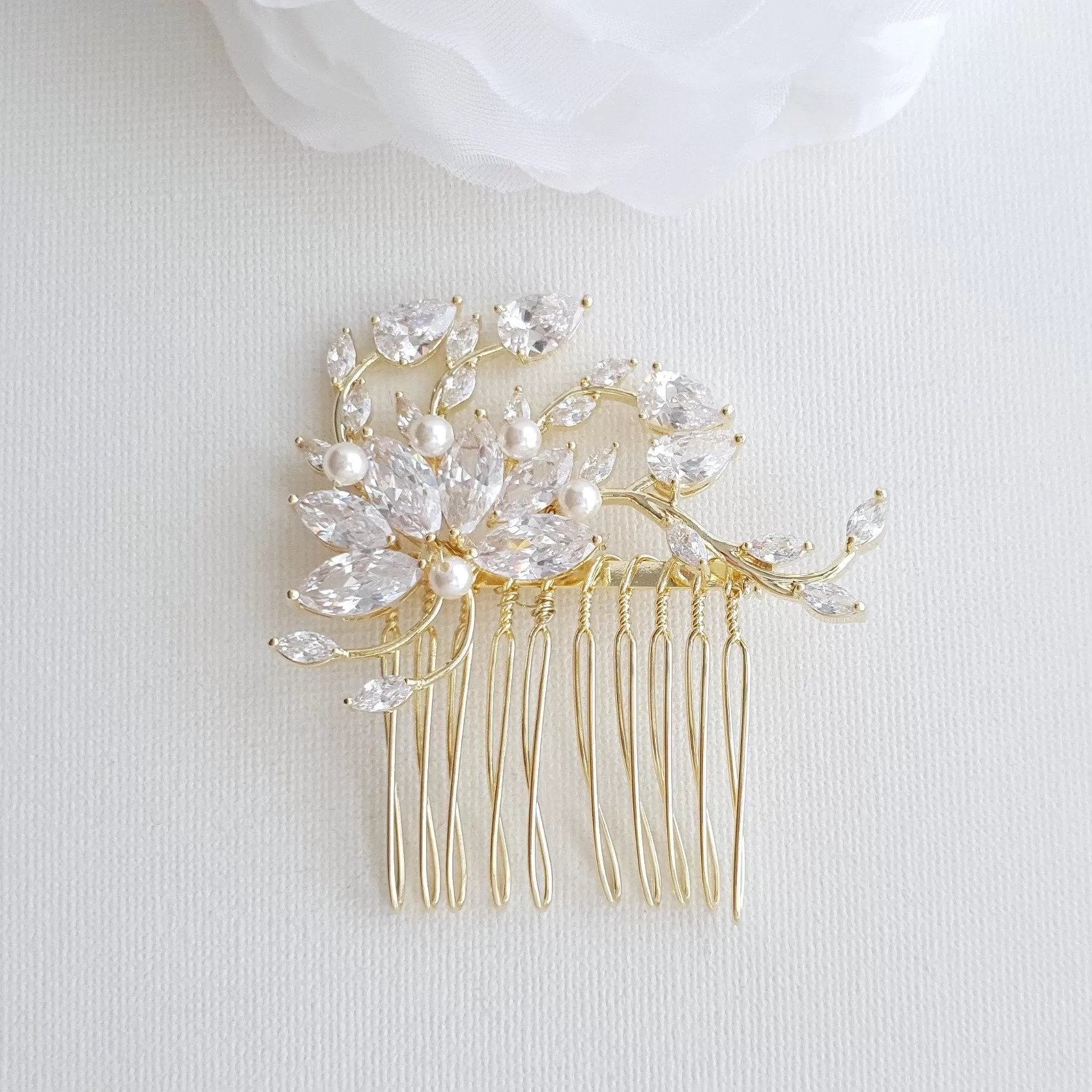 Small Flower Rose Gold Bridal Hair Comb -Kika