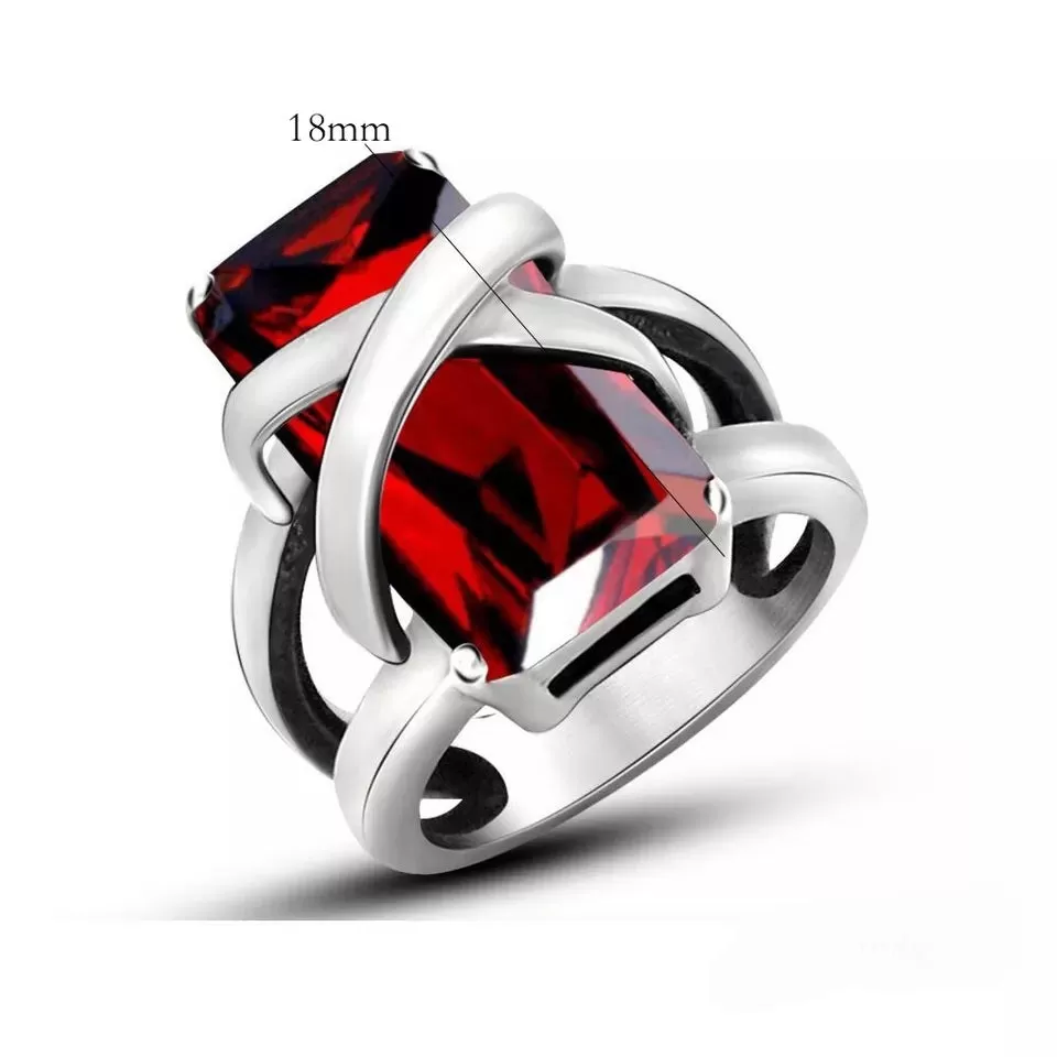 Stainless Steel Elegant Red CZ Ring