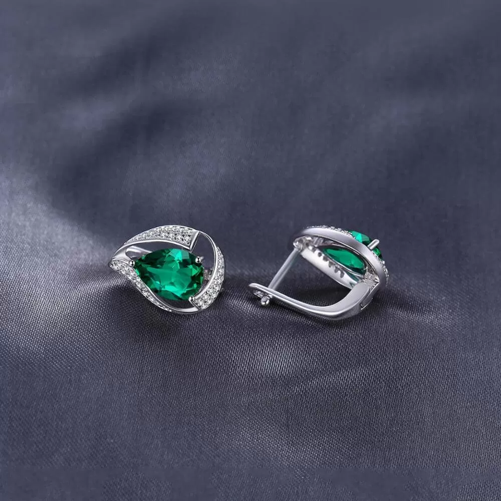 Statement Pear Cut Emerald Hoop Clip Earrings - 925 Sterling Silver