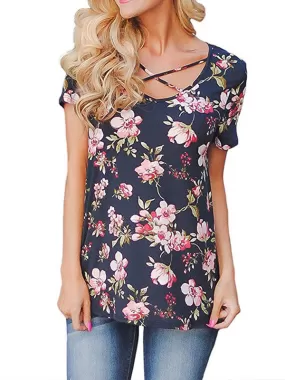 Summer Floral Cross Front Top