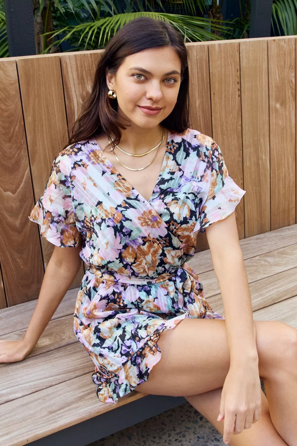 Sunset and Swim Petal Dew Plus Size Floral Tie Belt Ruffled Romper