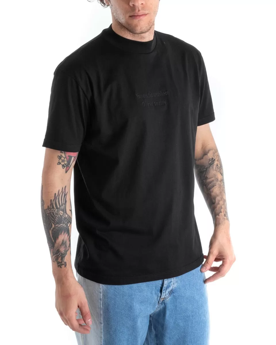 T-shirt Uomo Tinta Unita Manica Corta Nera Casual Basic GIOSAL