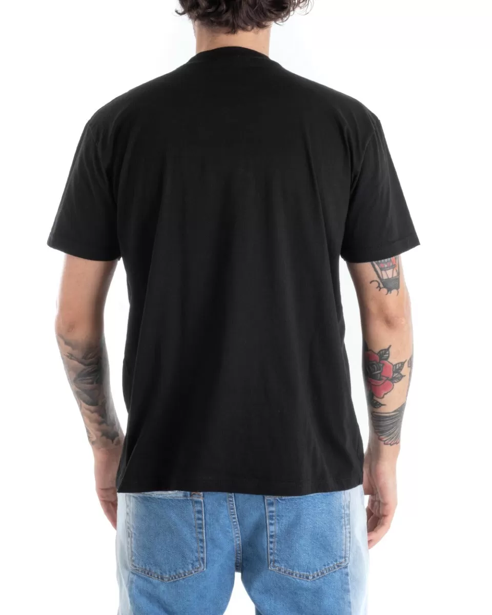 T-shirt Uomo Tinta Unita Manica Corta Nera Casual Basic GIOSAL