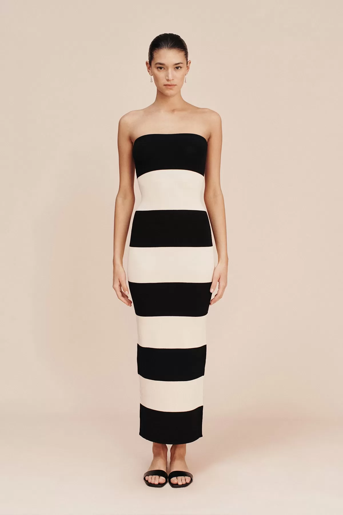 THEO STRAPLESS DRESS - BLACK STRIPE